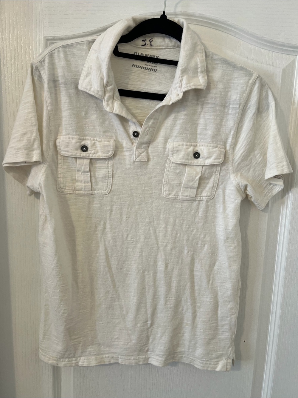 Old Navy White Men’s Short-Sleeve Polo with Dual Chest Pockets